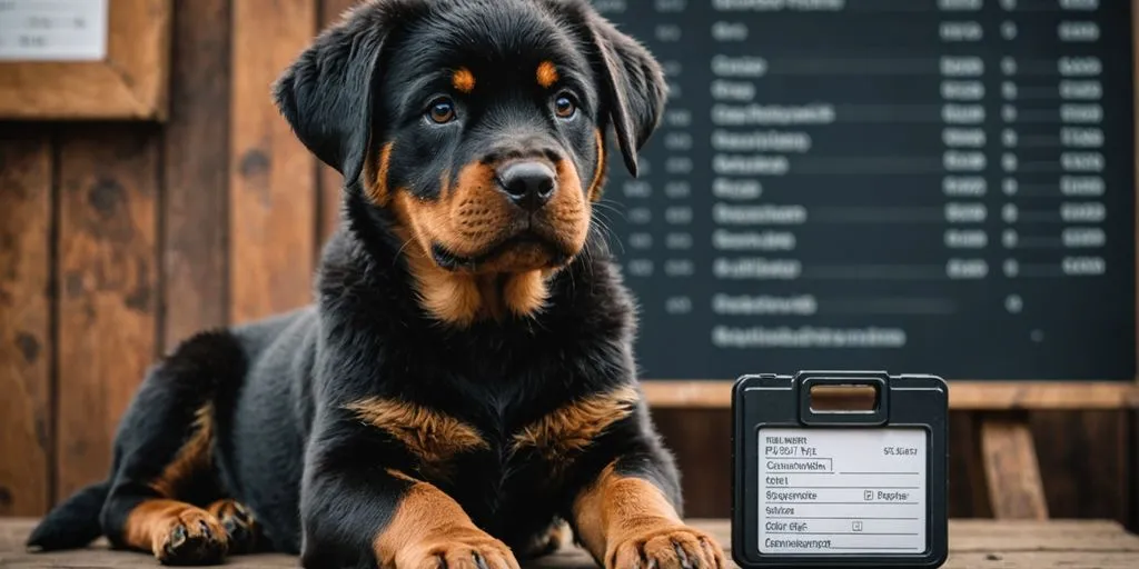 Rottweiler puppy with cost breakdown chart