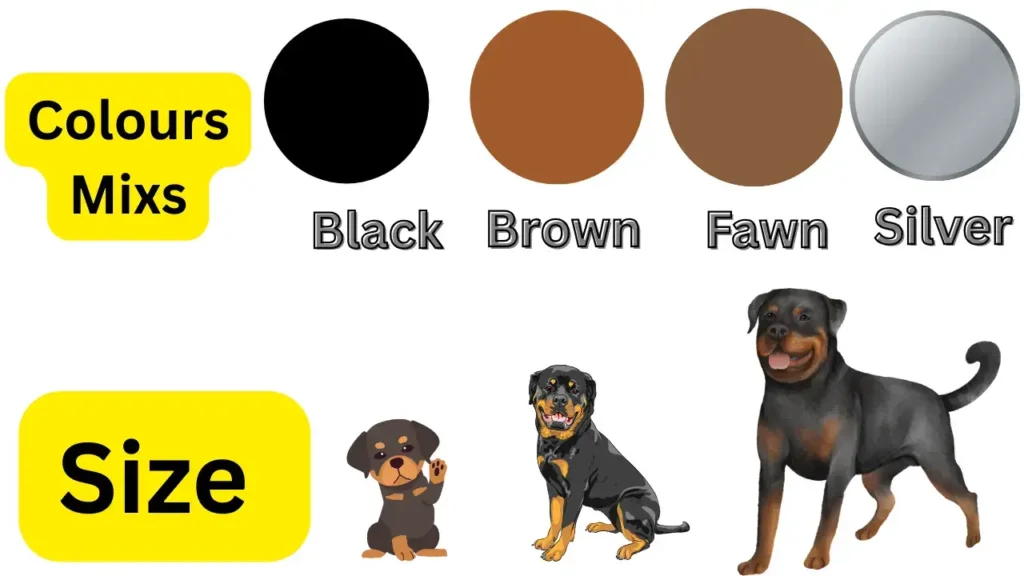What are German Rottweilers mixed with, and Size?