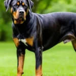 Great Dane Rottweiler mix in a green park.