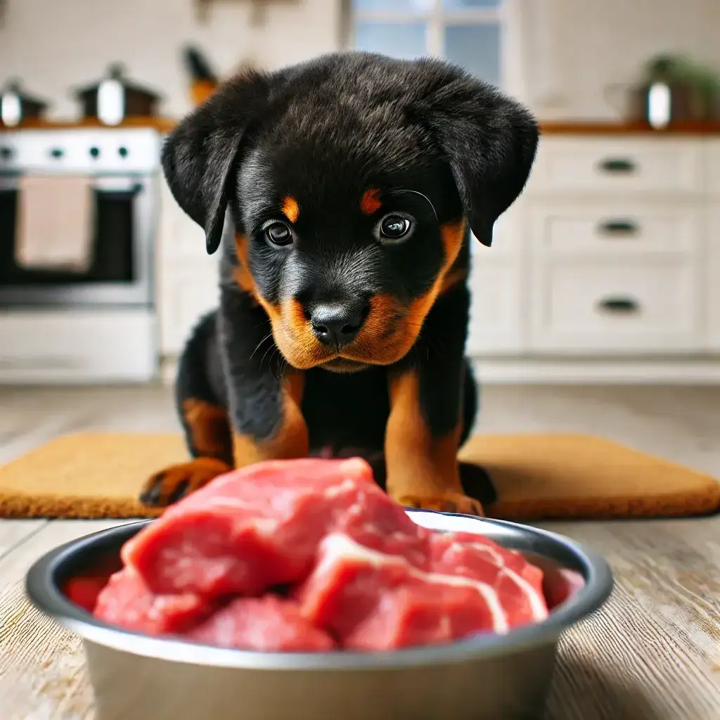 Rottweilers eat raw meat