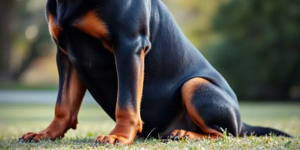 Joint pain Rottweiler on green grass