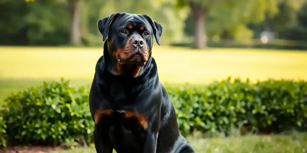 black Rottweiler in Green Park setting