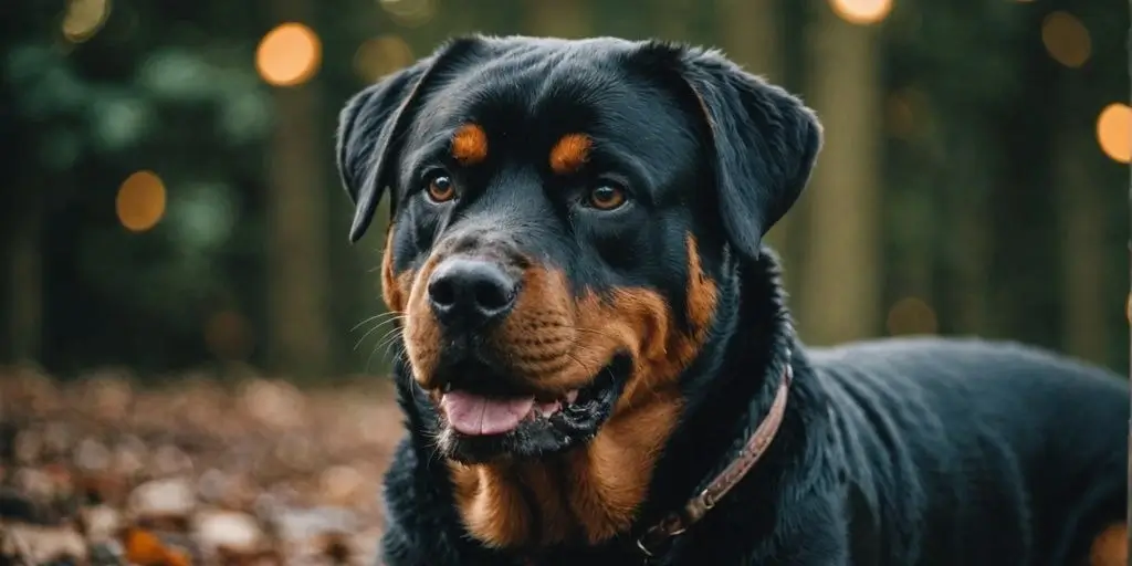 Rottweiler showcasing its strong bite in a safe setting.